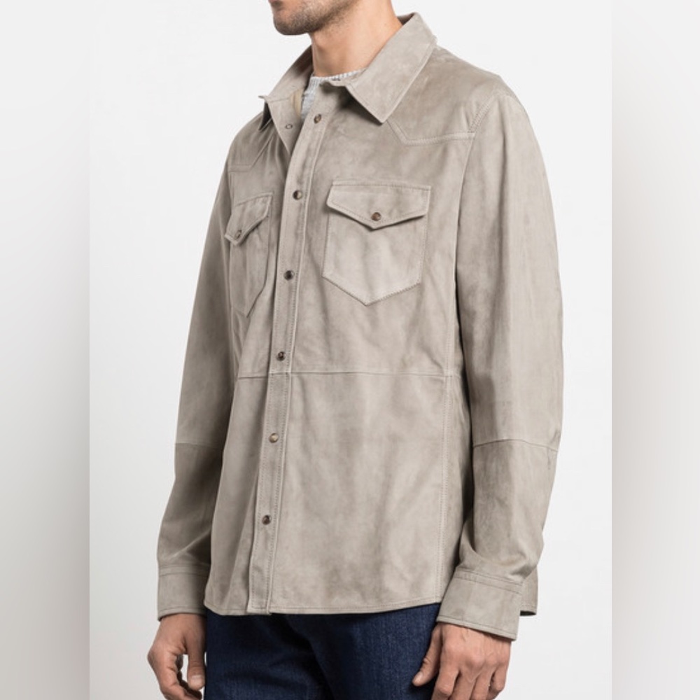 BRUNELLO CUCINELLI  GRAY SUEDE SHIRT JACKET SIZE L - Picture 2 of 7